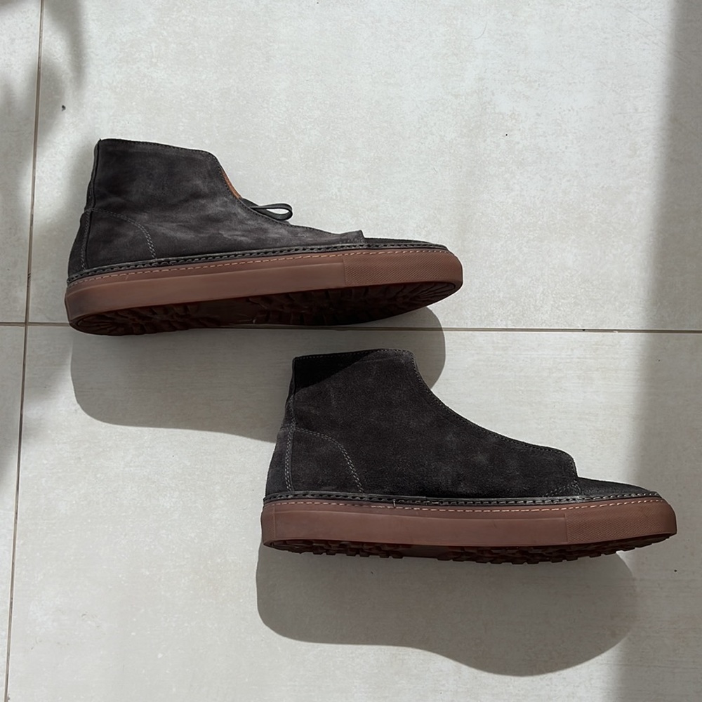 John Varvatos 11.5 gray suede hightop in excellent condition in the box.